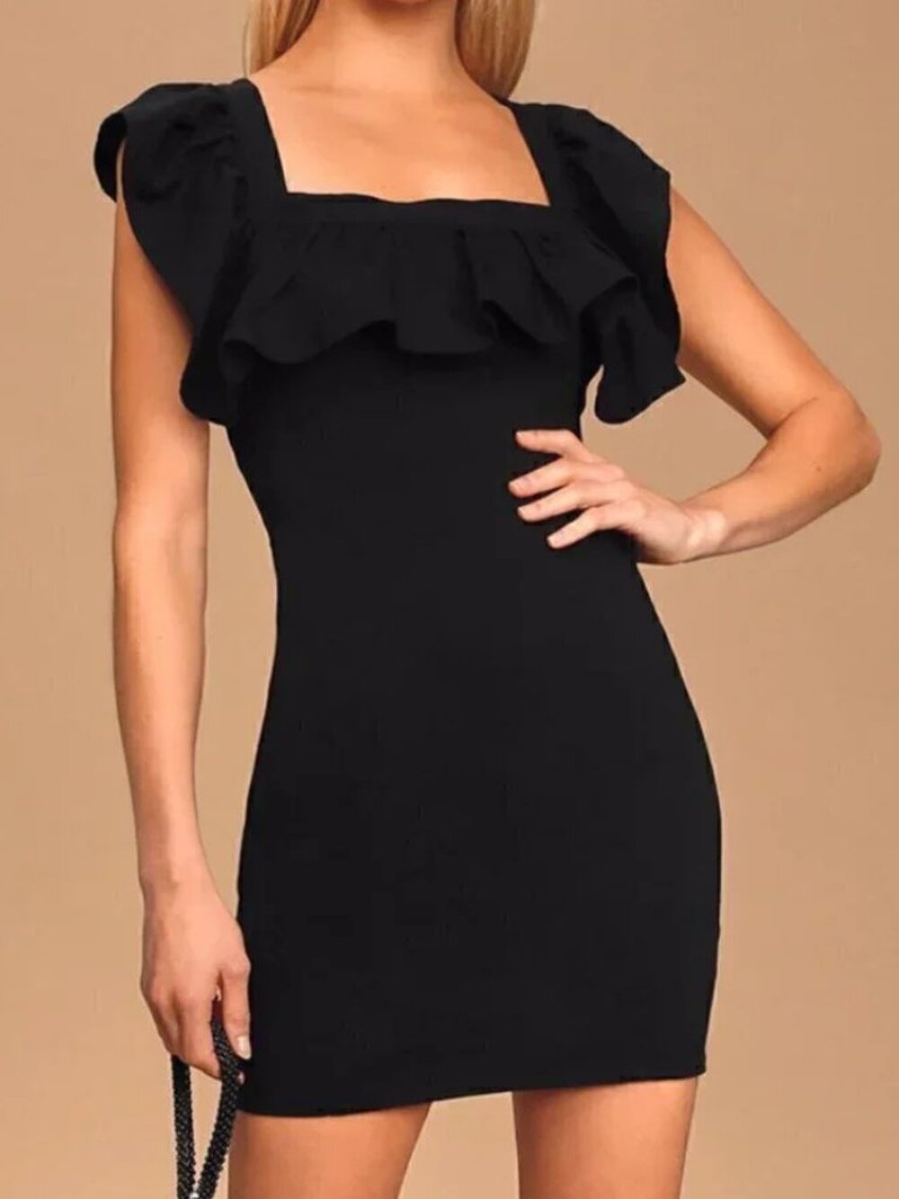 Black Ruffled Shoulders Bodycon Cocktail Dress - Lulus